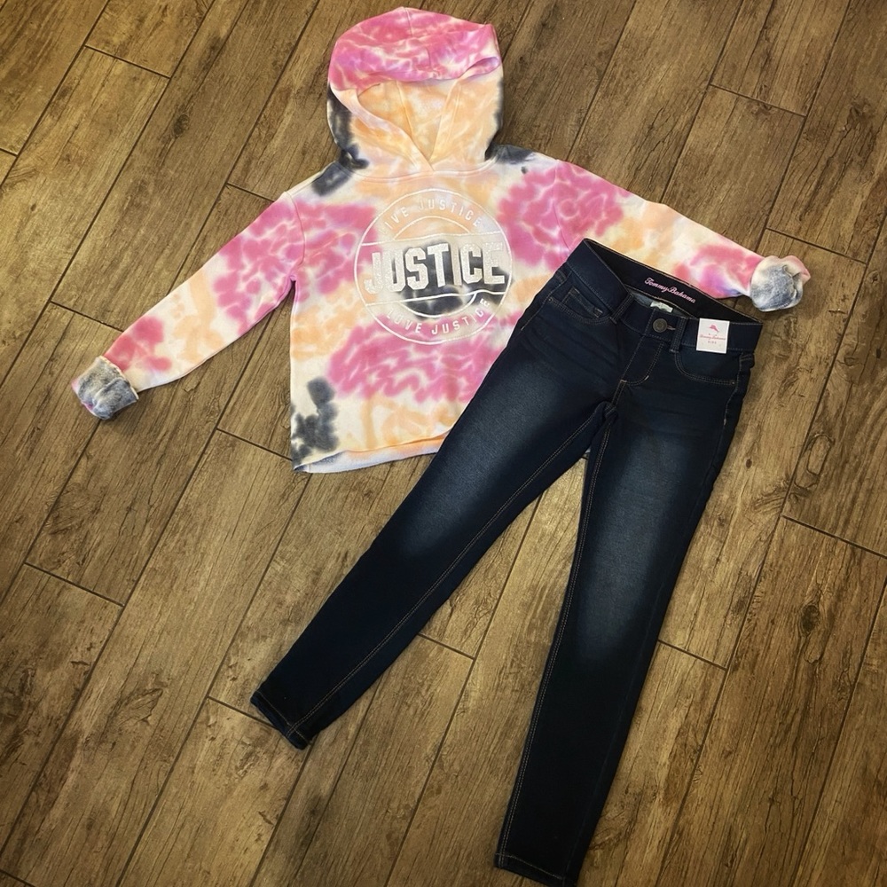 Girls Justice Tie-Dyed Hoodie with Denim Jeggings Bundle